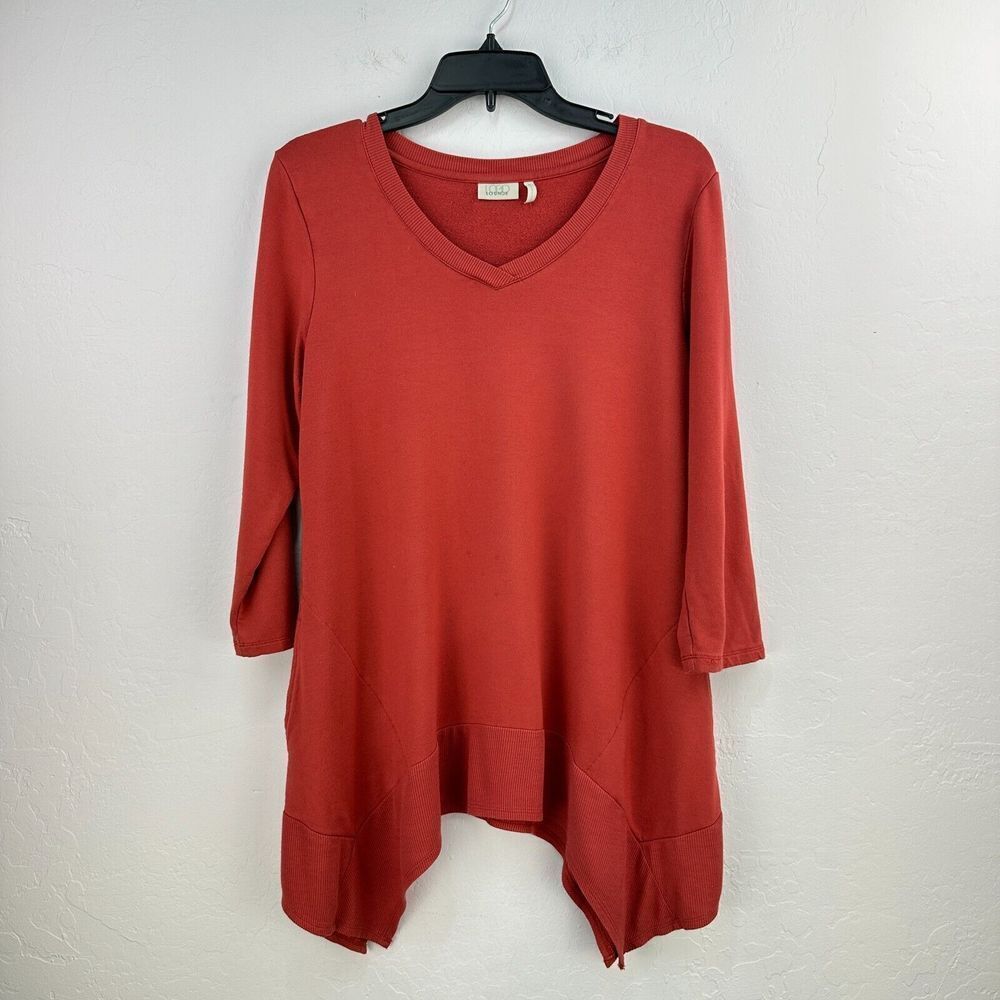 LOGO Lounge Tunic Top Womens Medium Red Half Sleeve Vneck Stretch Asymmetrical